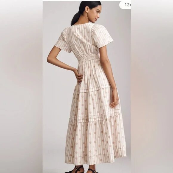 Anthropologie The Somerset Maxi Dress Textured Edition Smocked Tiered LightSand - Picture 2 of 7